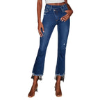 Damen Bootcut Jeans mit fransigem Saum und trendiger Waschung R&B