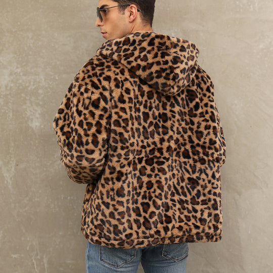 Herren kuschelige Fleecejacke im Leopardenmuster R&B
