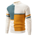 Herren Strickpullover mit modernem Farbblockdesign und hohem Kragen R&B