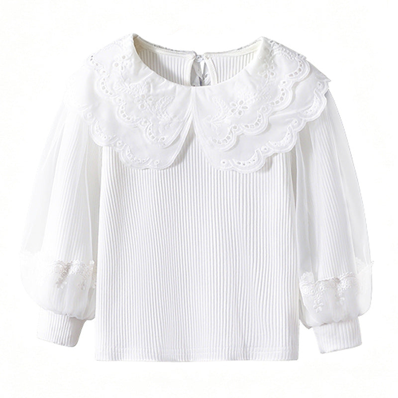 Mädchen Bluse mit Spitzenkragen und transparenten Ärmeln R&B