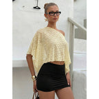 Damen lässiges Crop-Top aus leichtem Strickstoff mit asymmetrischem Saum R&B