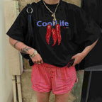 Damen Oversized T-Shirt mit kreativem Chili-Motiv und lässigem Schnitt R&B