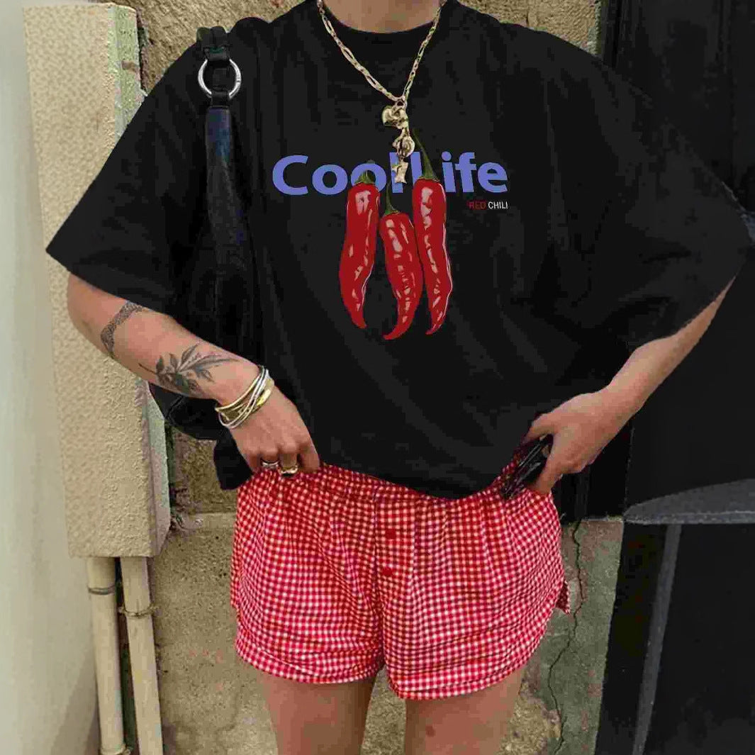 Damen Oversized T-Shirt mit kreativem Chili-Motiv und lässigem Schnitt R&B