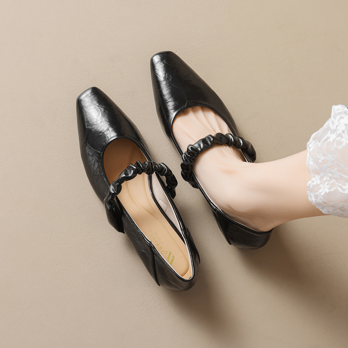 Damen elegante Ballerinas mit modischem Riemen und bequemem Absatz