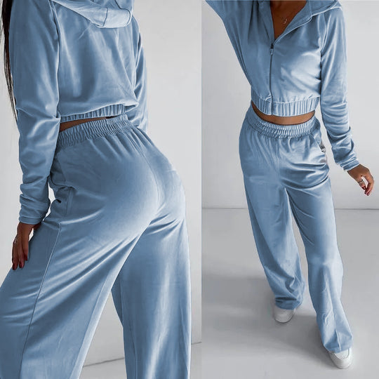 Damen sportliches Fleece Lounge-Set mit kurzem Schnitt und elastischem Bund R&B