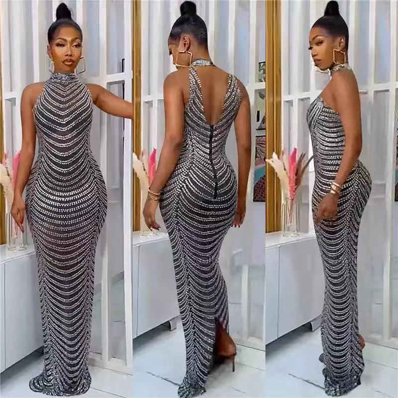 Damen Glamouröses Pailletten-Maxikleid mit figurbetontem Schnitt und schickem Rückenausschnitt R&B