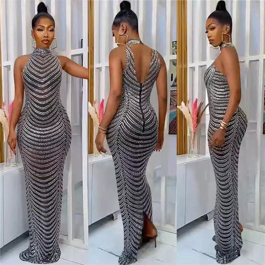 Damen Glamouröses Pailletten-Maxikleid mit figurbetontem Schnitt und schickem Rückenausschnitt R&B