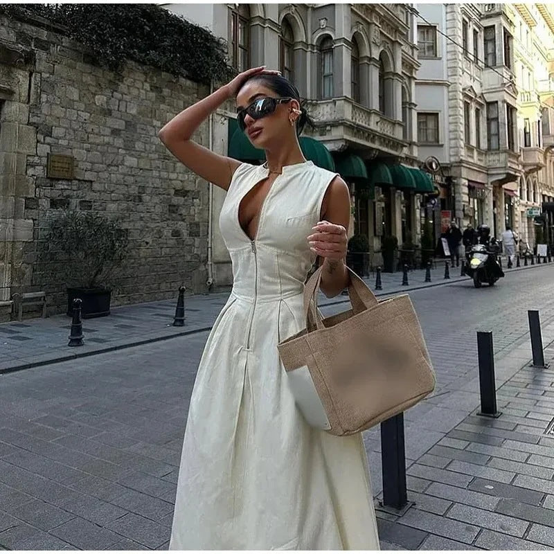 Damen Elegantes Midi-Kleid mit durchgehendem Reißverschluss und figurformendem Schnitt