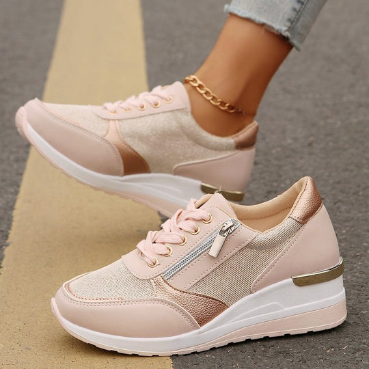 Damen modische Sneakers mit glänzendem Obermaterial und seitlichem Reißverschluss R&B