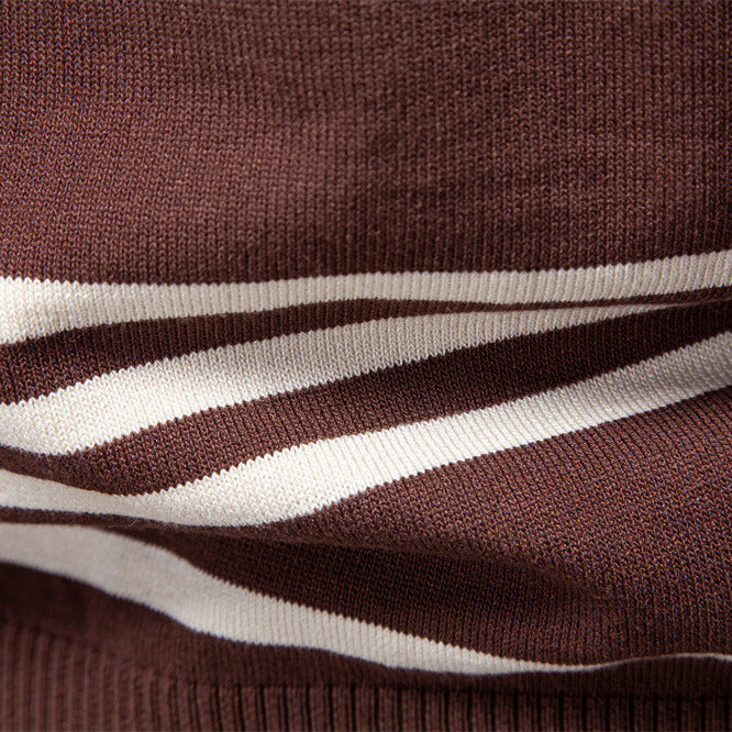Herren nan langärmeliger Polopullover aus Feinstrick mit vertikalen Rippenintarsien und Kontrastkanten R&B