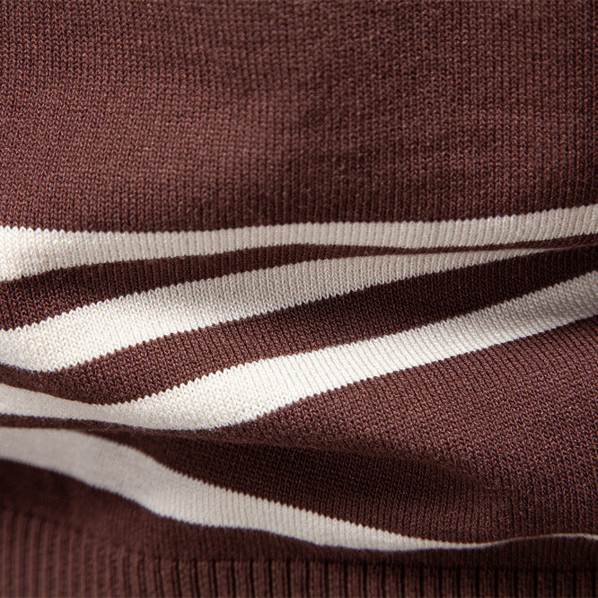 Herren nan langärmeliger Polopullover aus Feinstrick mit vertikalen Rippenintarsien und Kontrastkanten R&B
