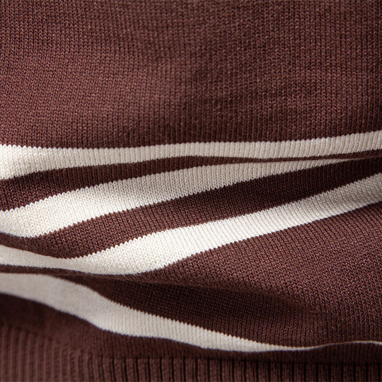 Herren nan langärmeliger Polopullover aus Feinstrick mit vertikalen Rippenintarsien und Kontrastkanten R&B