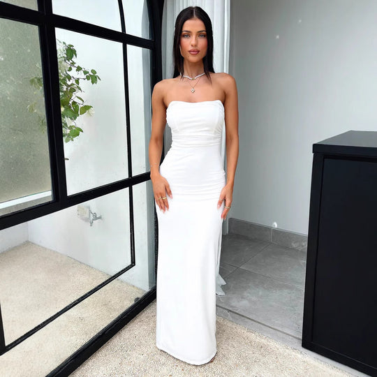 Damen Elegantes Maxikleid mit schulterfreiem Design und figurbetontem Schnitt R&B