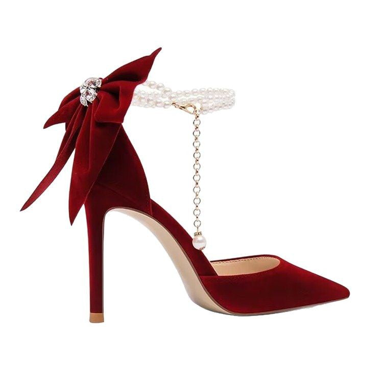 Damen elegante Pumps mit verzierter Schleife und funkelnden Akzenten R&B