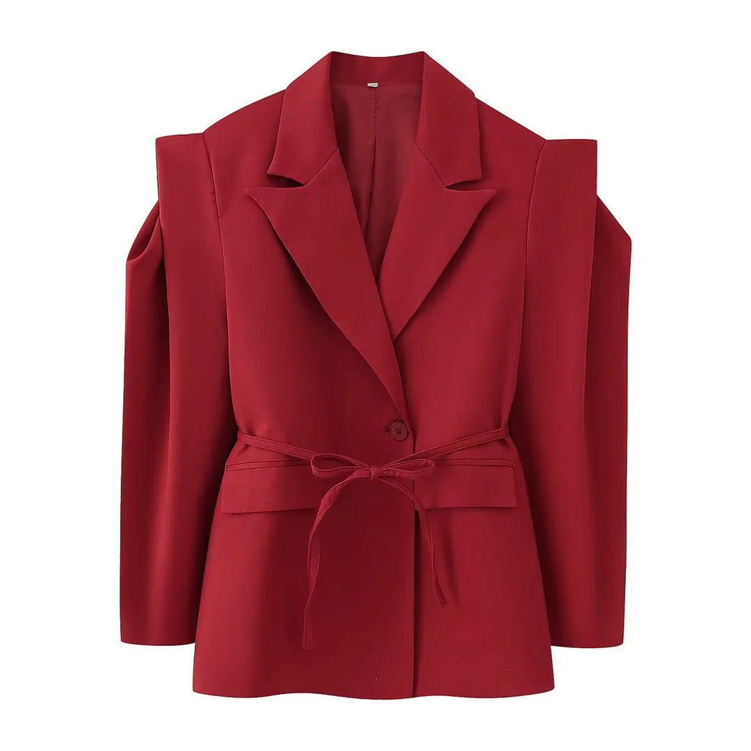 Damen Blazerjacke mit breiten Schultern und taillierbarem Gürtel R&B