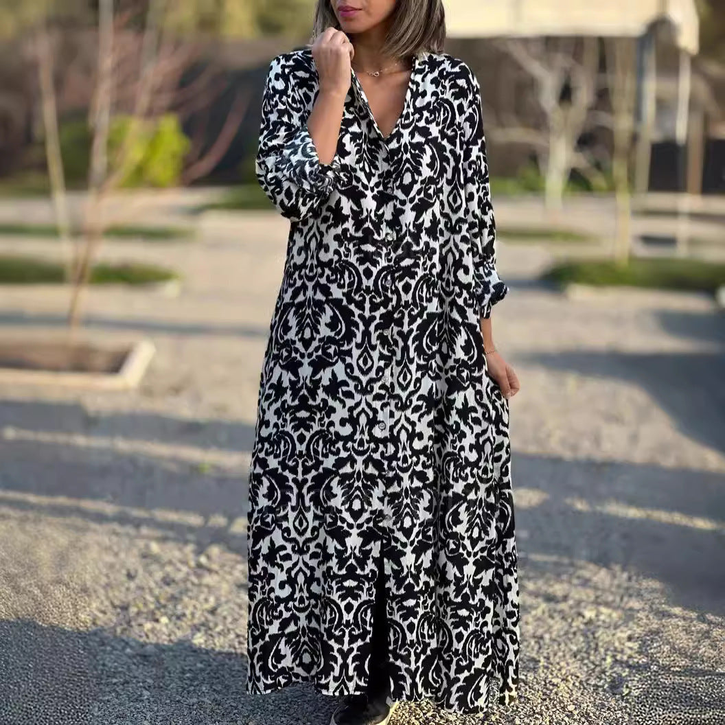 Damen Maxikleid mit elegantem Muster und fließendem Schnitt R&B