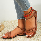 Damen Flache geflochtene Sandalen mit flexiblem Fußbett R&B
