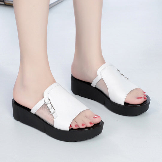 Damen Bequeme Plateau-Sandalen mit modischem Netzdesign und dekorativen Ketten R&B