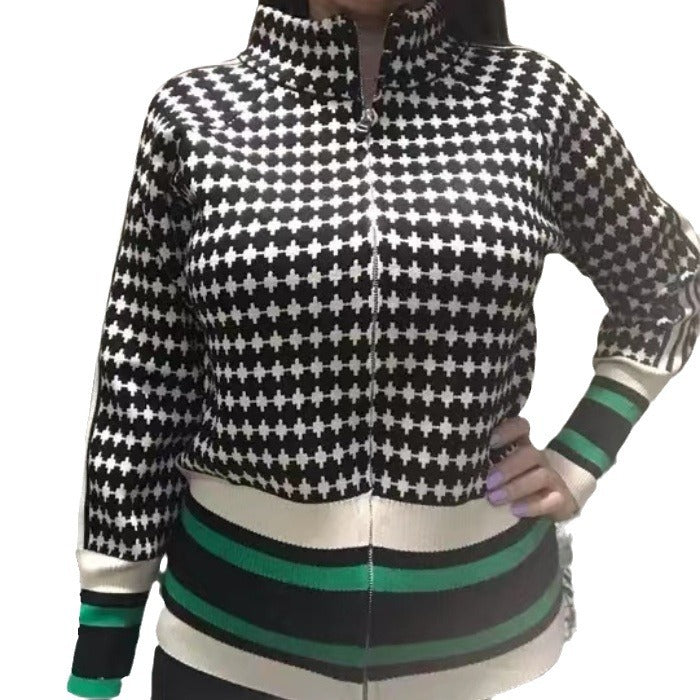 Damen Sportlicher Strickpullover mit Stehkragen und grafischem Muster R&B