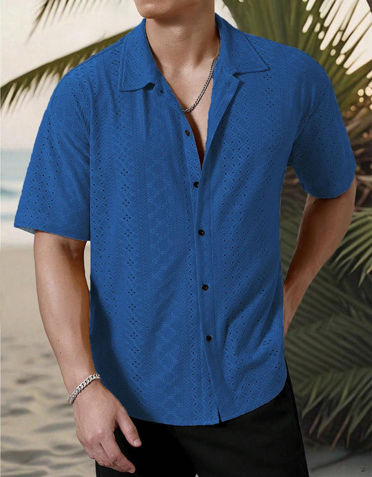Herren Kurzarmhemd mit strukturiertem Design und atmungsaktivem Material R&B