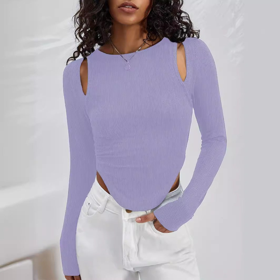 Damen Langarmshirt mit asymmetrischem Cut-Out und Rippstruktur R&B