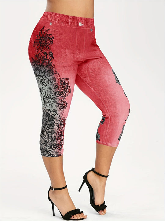 Damen Leggings mit floralem Druck und elastischem Bund R&B