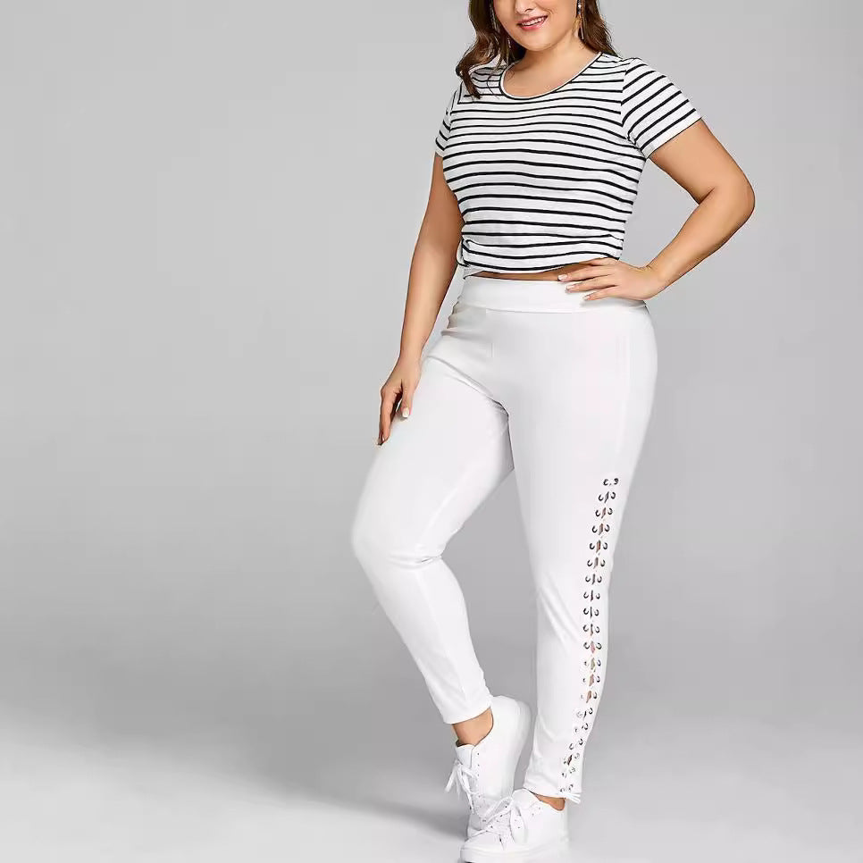 Damen Sportliche Leggings mit Schnürdetails an den Seiten R&B