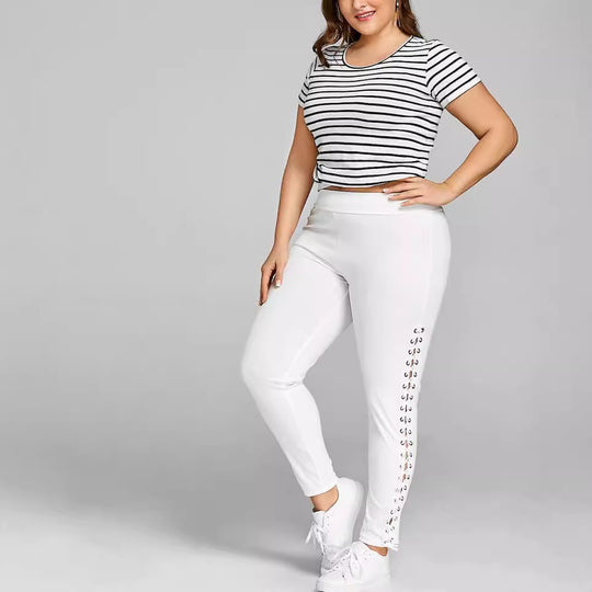 Damen Sportliche Leggings mit Schnürdetails an den Seiten R&B