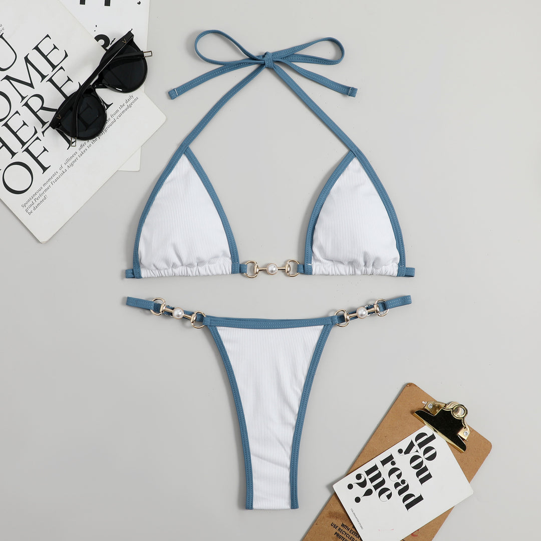 Damen Triangel-Bikini mit modischem Rippdesign und dekorativen Elementen R&B