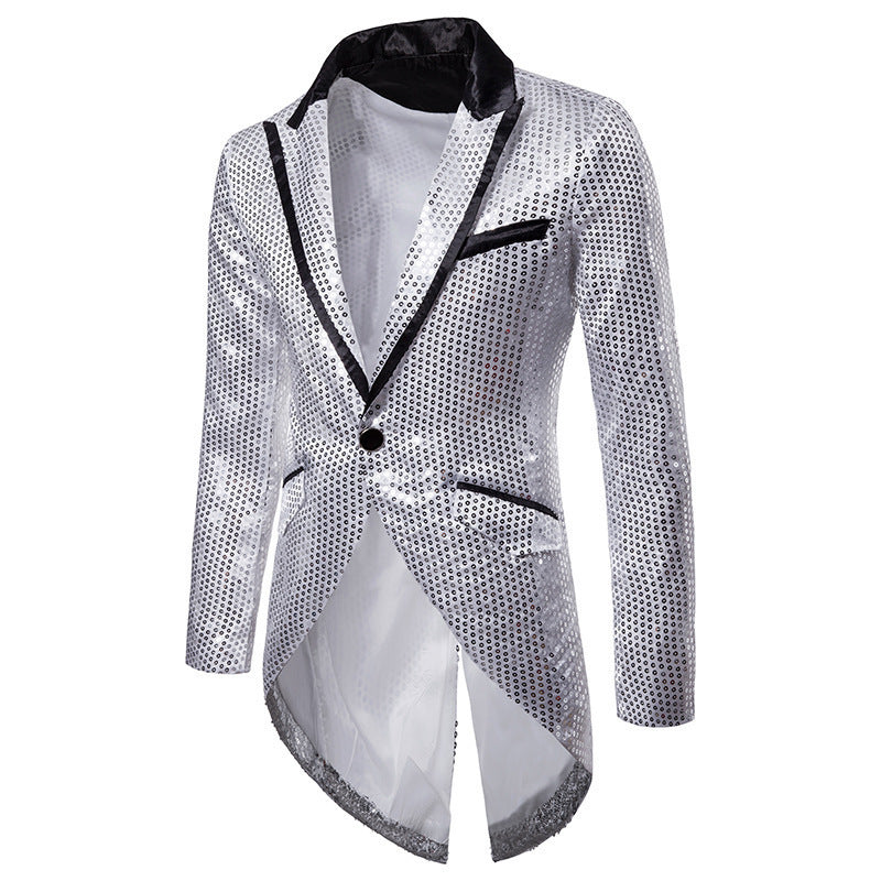 Herren eleganter Pailletten-Blazer mit asymmetrischem Schnitt und luxuriösem Design R&B