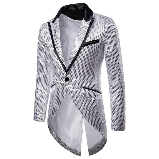 Herren eleganter Pailletten-Blazer mit asymmetrischem Schnitt und luxuriösem Design R&B