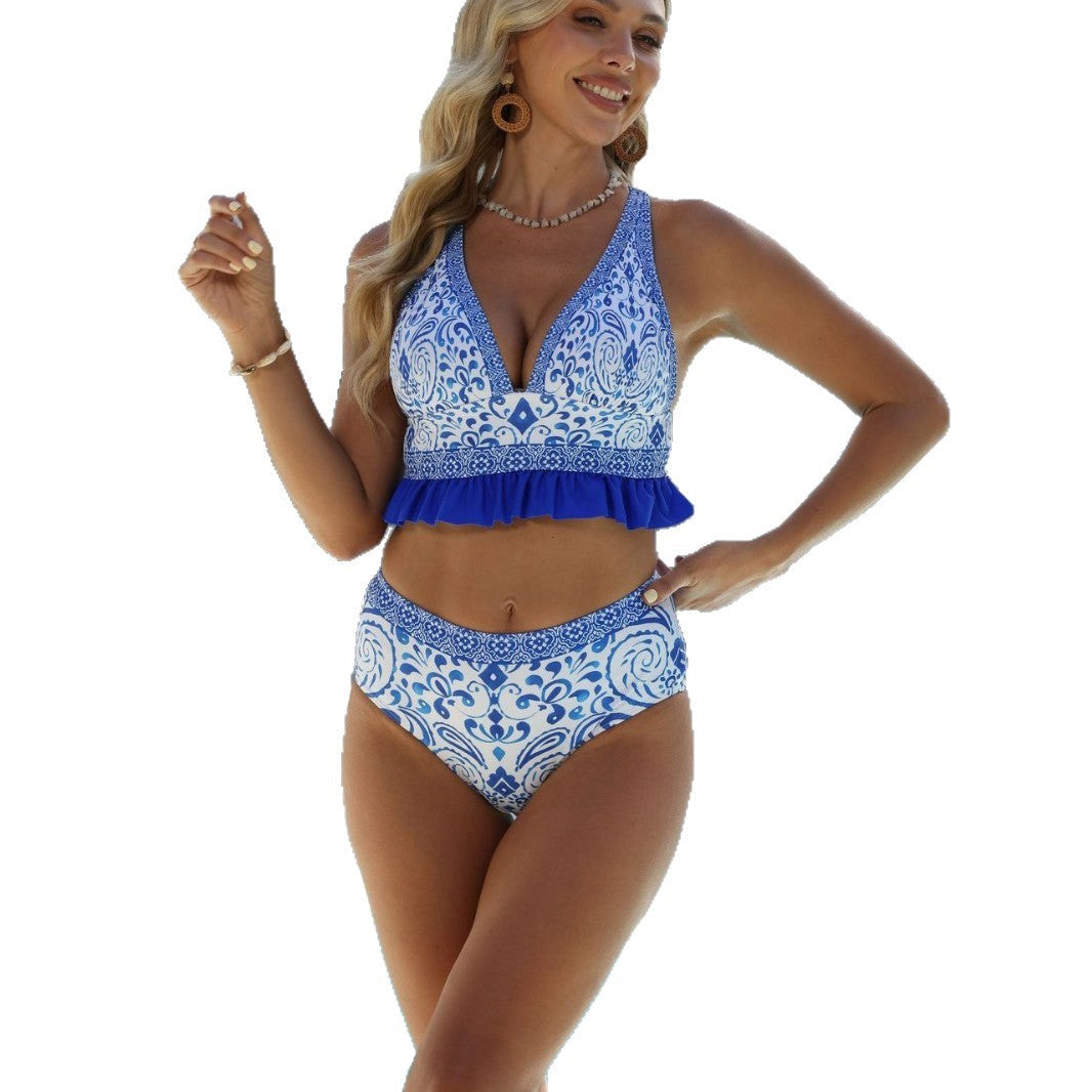Damen BadeR&Bn Set mit eleganter Rüsche und raffiniertem Muster R&B