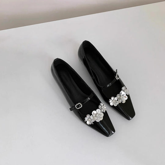 Damen Ballerinas mit floralen Applikationen und glanzvoller Oberfläche R&B
