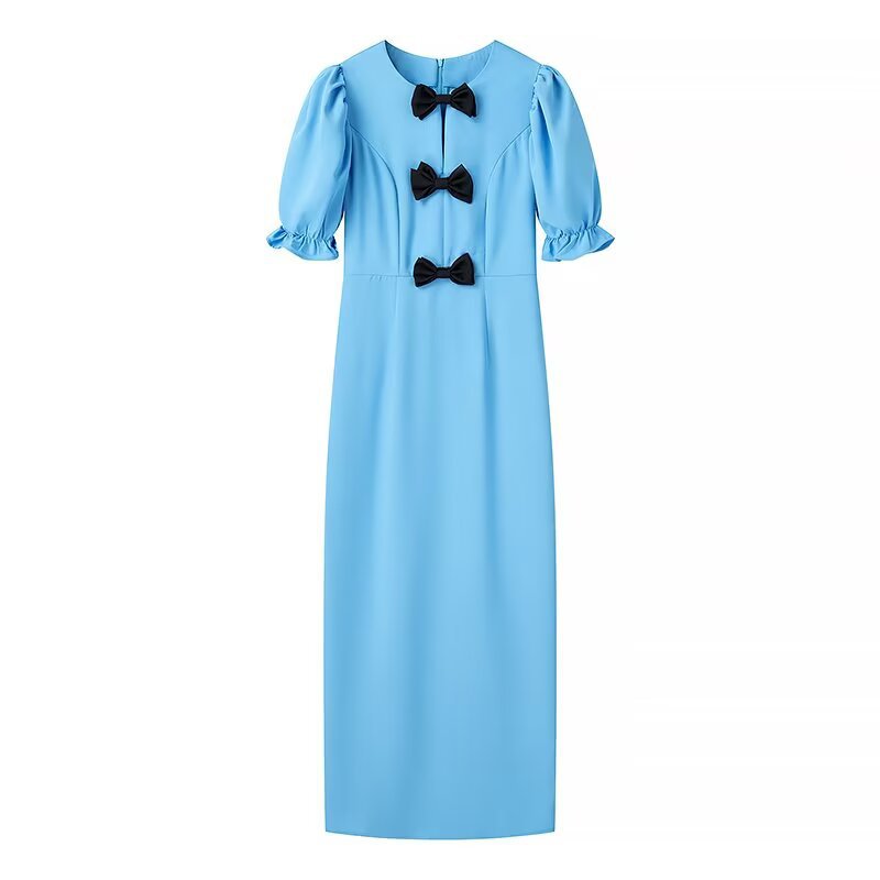 Damen Elegantes Maxikleid mit einzigartigem Schleifendetail und ballonärmeliger Gestaltung R&B