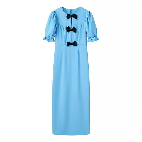 Damen Elegantes Maxikleid mit einzigartigem Schleifendetail und ballonärmeliger Gestaltung R&B