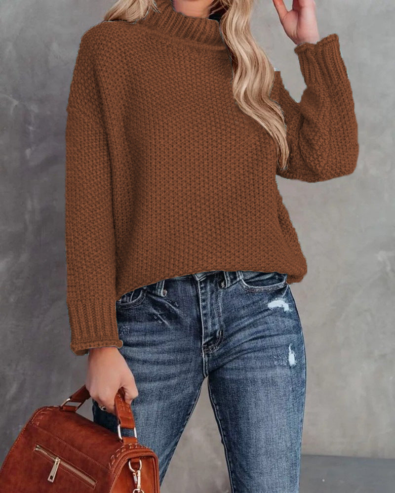 Damen kuscheliger Strickpullover mit hohem Kragen und luftiger Struktur R&B