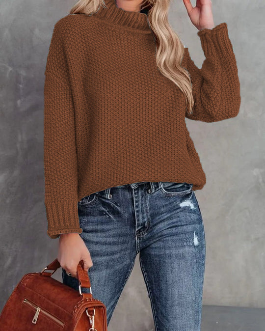 Damen kuscheliger Strickpullover mit hohem Kragen und luftiger Struktur R&B