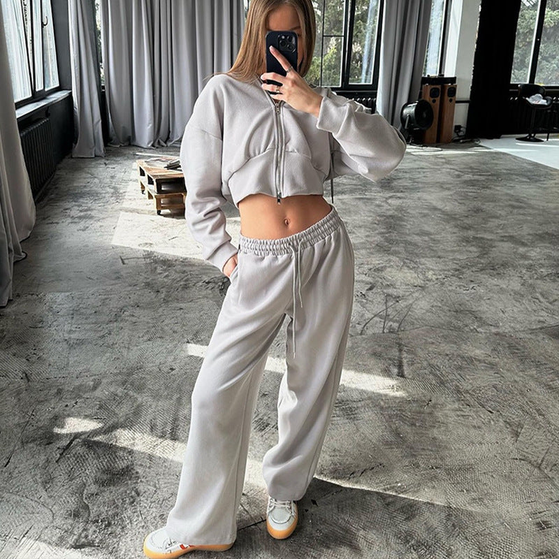 Damen lässiges Freizeit-Set mit hochgeschlossenem Oberteil und weiten Hosen R&B