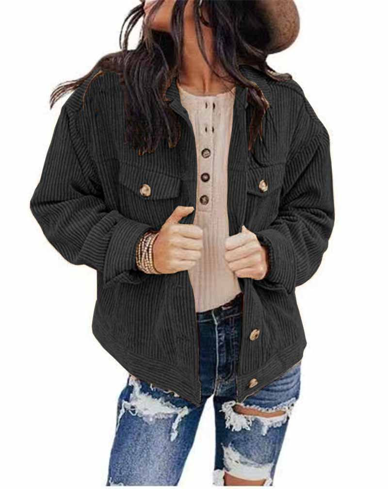 Damen lässige Kordjacke im Oversized-Schnitt mit Knopfdetails R&B