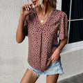 Damen V-Ausschnitt T-Shirt mit Leopardenmuster und fließendem Schnitt R&B
