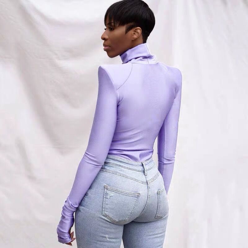 Damen eleganter Rollkragen-Bodysuit aus bequemem Stretch-Material R&B