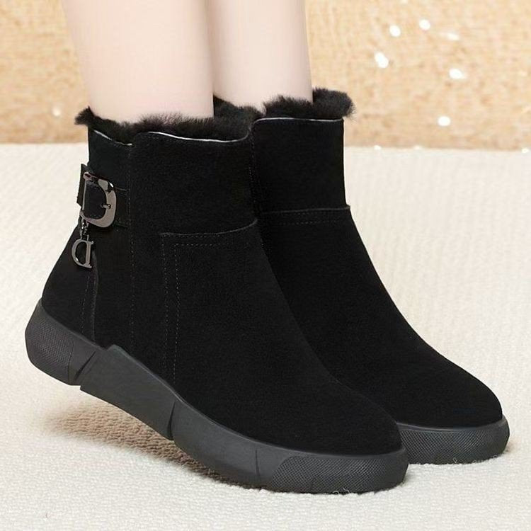 Damen modische Winterboots mit flauschigem Kunstfellkragen und stabiler Sohle R&B