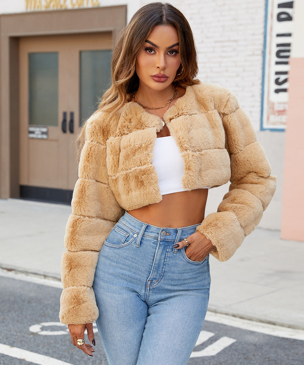 Damen Kuschelige Shortjacke mit gestepptem Design R&B