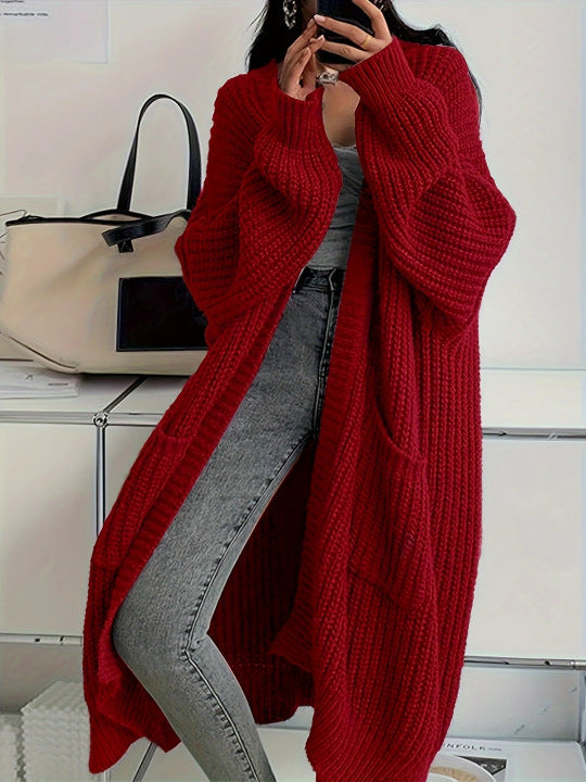 Damen Langer Strickcardigan mit seitlichen Taschen und lässigem Schnitt R&B