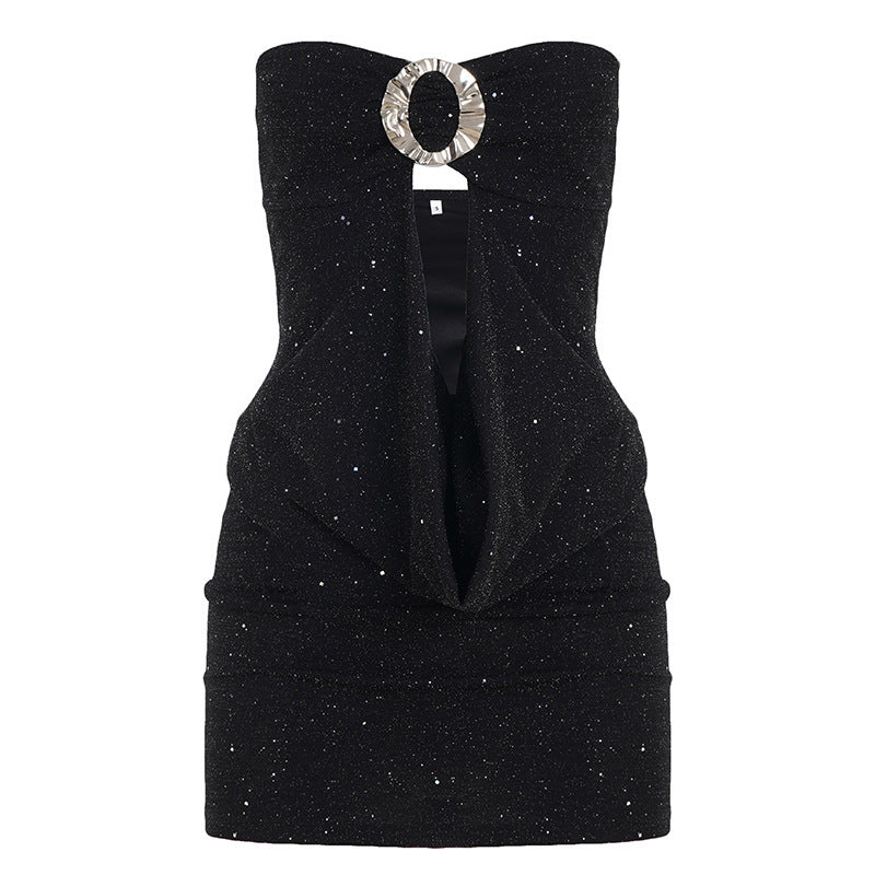 Damen glamouröses Abendtop mit schimmerndem Dekolleté und funkelndem Design R&B
