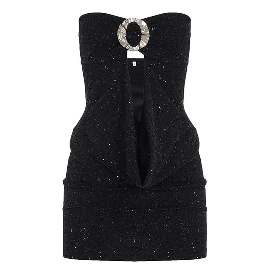 Damen glamouröses Abendtop mit schimmerndem Dekolleté und funkelndem Design R&B