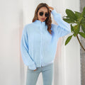 Damen lässiger Strickpulli mit hohem Kragen und Reißverschluss R&B