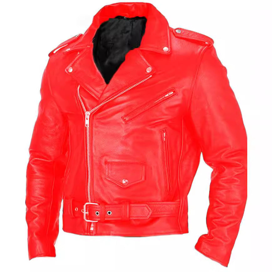 Herren Bikerjacke aus Leder mit asymmetrischem Reißverschluss R&B