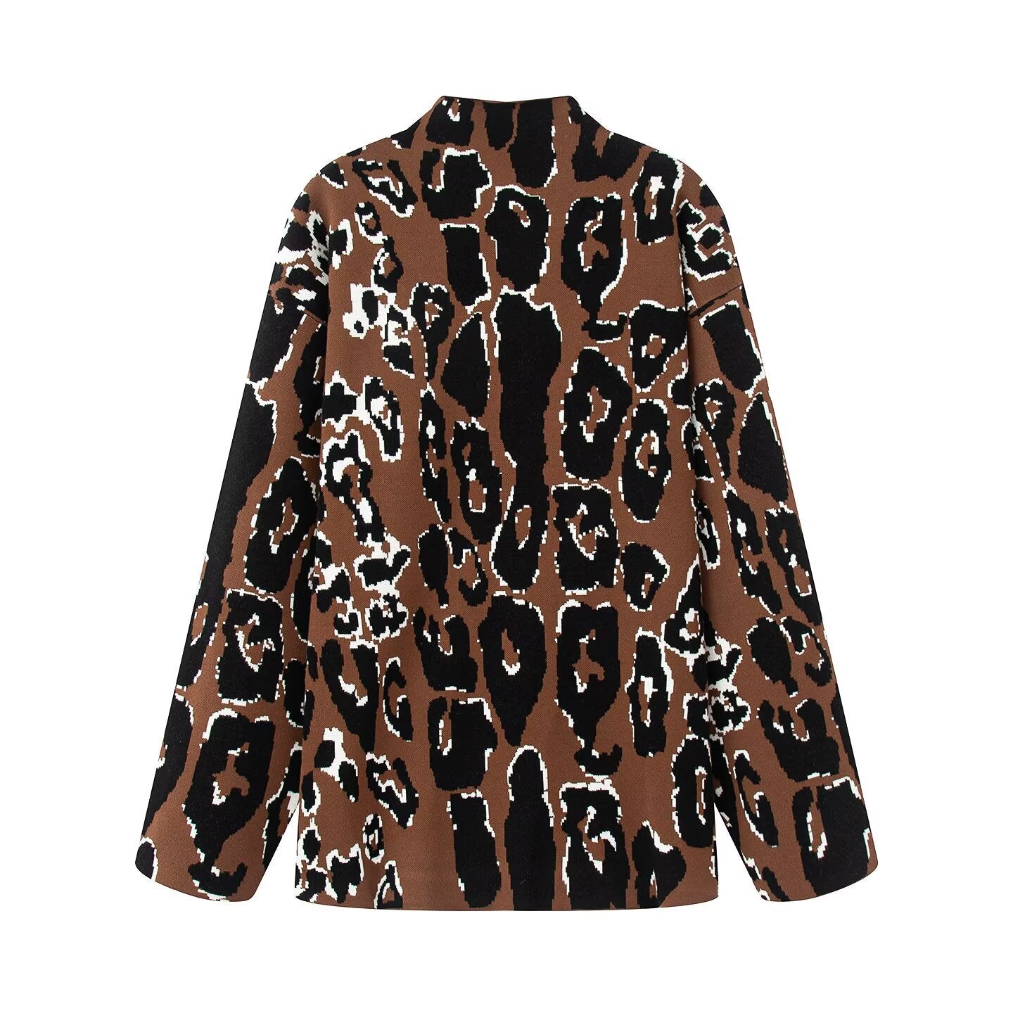 Damen Oversized Pullover mit animalischem Muster und hohem Kragen R&B