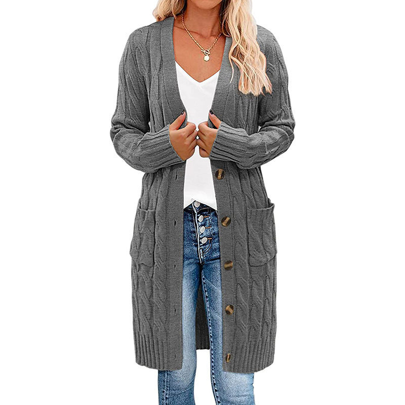 Damen Grobstrick-Cardigan mit Taschen und durchgehendem Knopfverschluss R&B